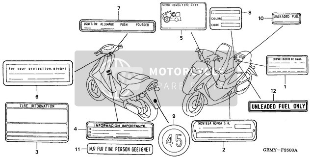 Honda SFX50 2001 Etiqueta de precaución para un 2001 Honda SFX50